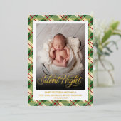 Silent Night | Christmas Baby Photo Plaid Pattern Folie Feestdagenkaart (Staand Voorkant)