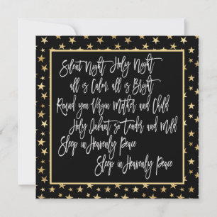Silent Night Christmas Carol Gold Stars Zwart Feestdagenkaart