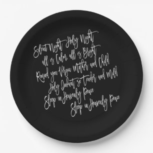 Silent Night Christmas Carol Lyrics Wit Zwart Papieren Bordje