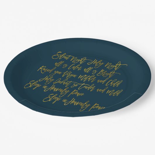 Silent Night Christmas Carol Songtekst Gold Navy Papieren Bordje (Gekanteld)