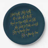 Silent Night Christmas Carol Songtekst Gold Navy Papieren Bordje (Voorkant)
