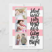 Silent Night drie foto feestdagen kerst | roze Kaart (Voorkant)