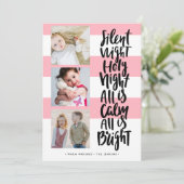 Silent Night drie foto feestdagen kerst | roze Kaart (Staand voorkant)