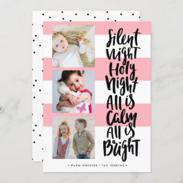 Silent Night drie foto feestdagen kerst | roze Kaart