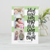 Silent Night, drie foto's vakantie kerstgroen Kaart (Staand voorkant)