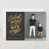Silent Night Faux Gold Foil kerstfoto Black Feestdagenkaart (Voorkant)