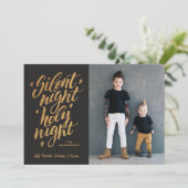 Silent Night Faux Gold Foil kerstfoto Black Feestdagenkaart (Staand voorkant)
