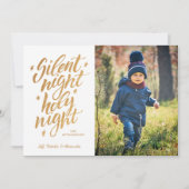 Silent Night Faux Gold Foil kerstfoto White Feestdagenkaart (Voorkant)