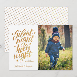 Silent Night Faux Gold Foil kerstfoto White Feestdagenkaart
