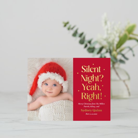 Silent Night Folie Nieuwe Baby Kerst Briefkaart (Staand Voorkant)