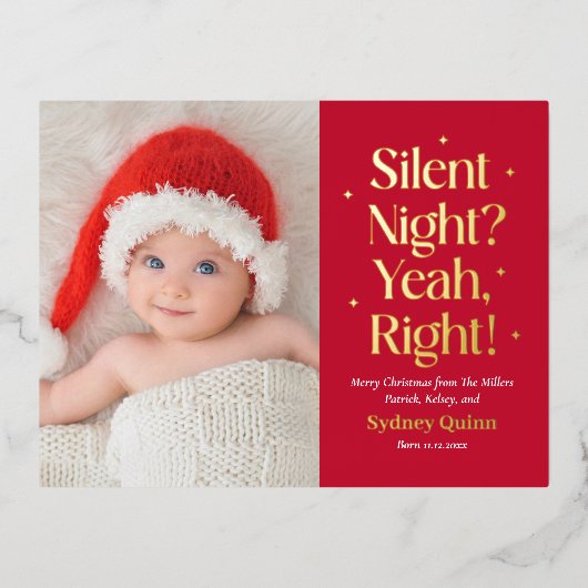 Silent Night Folie Nieuwe Baby Kerst Briefkaart (Voorkant)