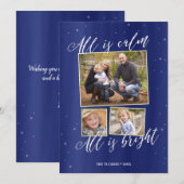 Silent Night Foto Kerst Kaart, Navy Blue Gold Feestdagenkaart (Voorkant / Achterkant)