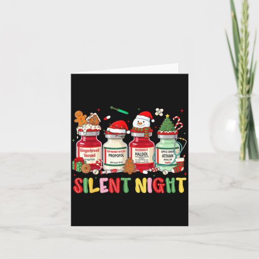 Silent Night Funny Nurse Christmas Design  Kaart (Voorkant)