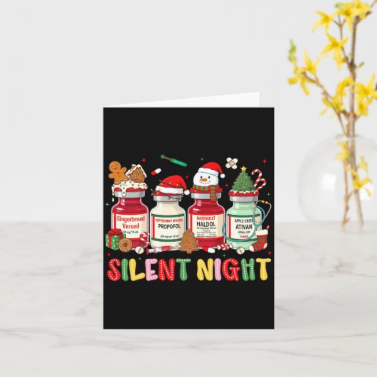 Silent Night Funny Nurse Christmas Design Long Sle Kaart (Gele Bloem)