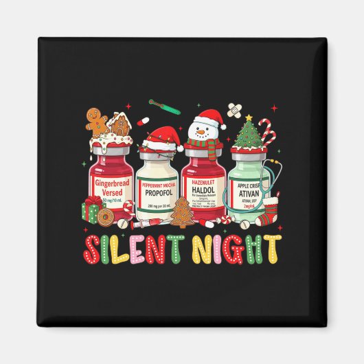 Silent Night Funny Nurse Christmas Design Long Sle Magneet (Voorkant)