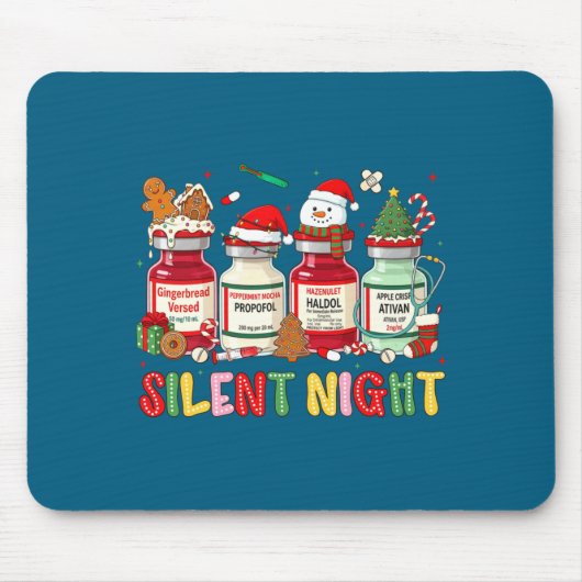 Silent Night Funny Nurse Christmas Design Long Sle Muismat (Voorkant)