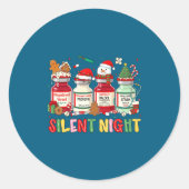 Silent Night Funny Nurse Christmas Design Long Sle Ronde Sticker (Voorkant)