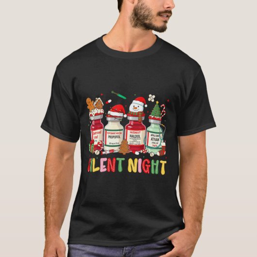 Silent Night Funny Nurse Christmas Design Long Sle T-shirt (Voorkant)