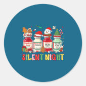 Silent Night Funny Nurse Christmas Design  Ronde Sticker (Voorkant)