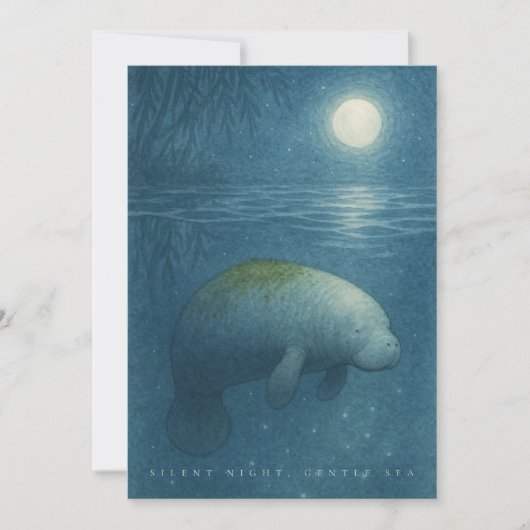 Silent Night, Gentle Sea – Peaceful Manatee Feestdagenkaart (Voorkant)