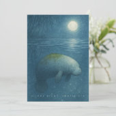 Silent Night, Gentle Sea – Peaceful Manatee Feestdagenkaart (Staand voorkant)