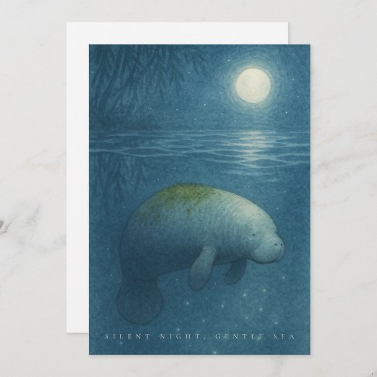Silent Night, Gentle Sea – Peaceful Manatee Feestdagenkaart (Voorkant / Achterkant)