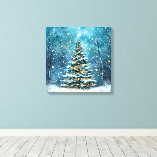 Silent Night Glow Bright Christmas Forest Tree Canvas Afdruk (Insitu (Houten vloer))