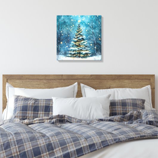 Silent Night Glow Bright Christmas Forest Tree Canvas Afdruk (Insitu (Slaapkamer))
