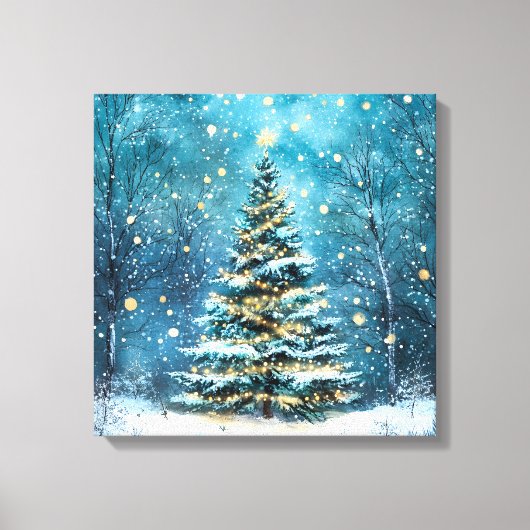 Silent Night Glow Bright Christmas Forest Tree Canvas Afdruk (Voorkant)