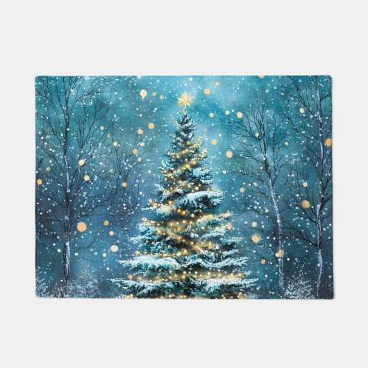 Silent Night Glow Bright Christmas Forest Tree Deurmat (Voorkant)