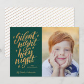 Silent Night Gold Foil - kerstfoto groen Feestdagenkaart (Voorkant / Achterkant)