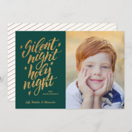Silent Night Gold Foil - kerstfoto groen Feestdagenkaart