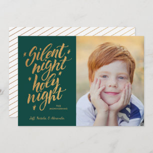 Silent Night Gold Foil - kerstfoto groen Feestdagenkaart