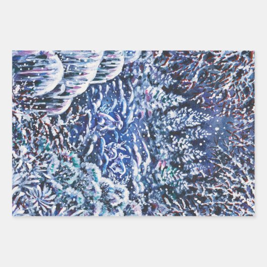 Silent Night Hand-schilded Waterverf Winter Forest Inpakpapier Vel (Voorkant)