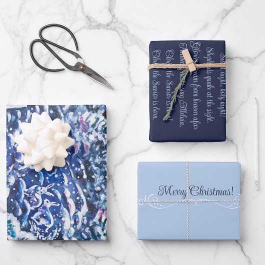 Silent Night Hand-schilded Waterverf Winter Forest Inpakpapier Vel (Voorkant)