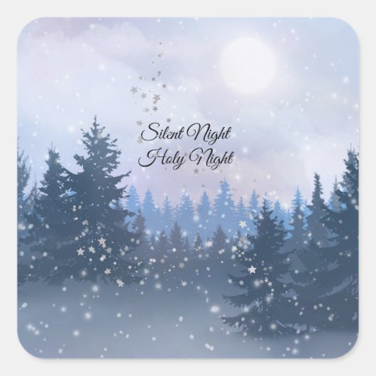Silent Night Heilige Nacht Magic Winter Illustrati Vierkante Sticker (Voorkant)