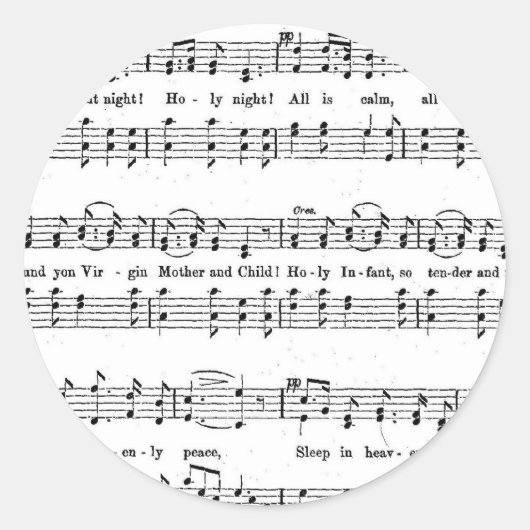 SILENT NIGHT HOLY NIGHT BLADMUZIEK KERSTLIED RONDE STICKER (Voorkant)