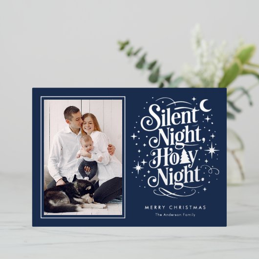 Silent Night Holy Night Christmas Holiday Folie Feestdagenkaart (Staand Voorkant)