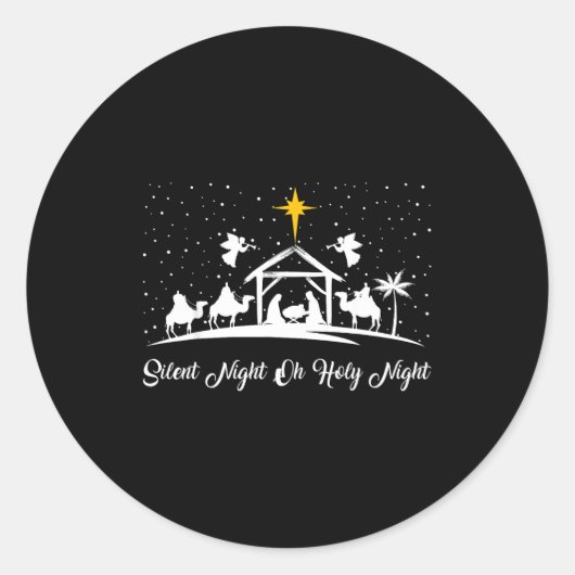 Silent Night Holy Night Nativity Scene Christian C Ronde Sticker (Voorkant)
