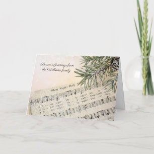 Silent Night-kerst Carol-muziek in sneeuw Feestdagen Kaart