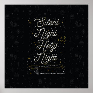 Silent Night Kerstmis Poster 24x24 / zwart