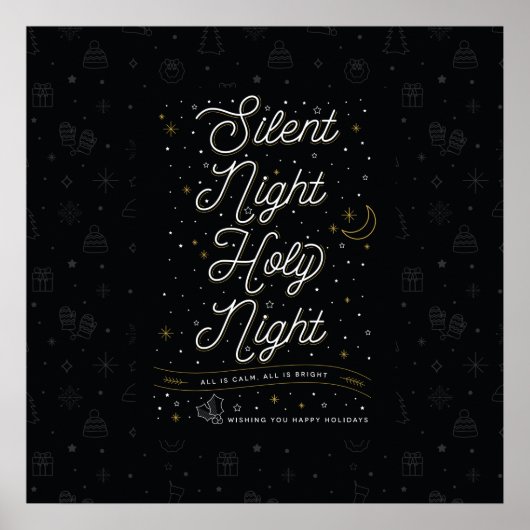 Silent Night Kerstmis Poster 24x24 / zwart (Voorkant)