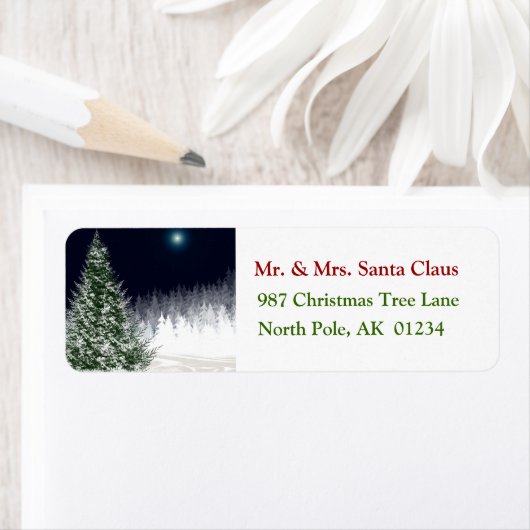 Silent Night Kerstmis Tree Return Address Label (Insitu)