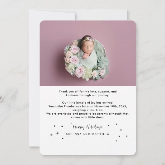 Silent Night Leuke Kerst Baby Geboorte Foto Feestdagenkaart (Achterkant)