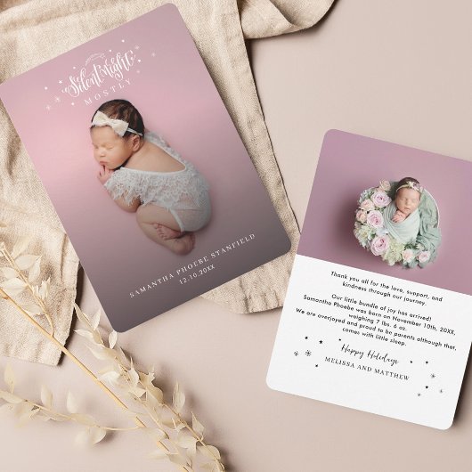 Silent Night Leuke Kerst Baby Geboorte Foto Feestdagenkaart