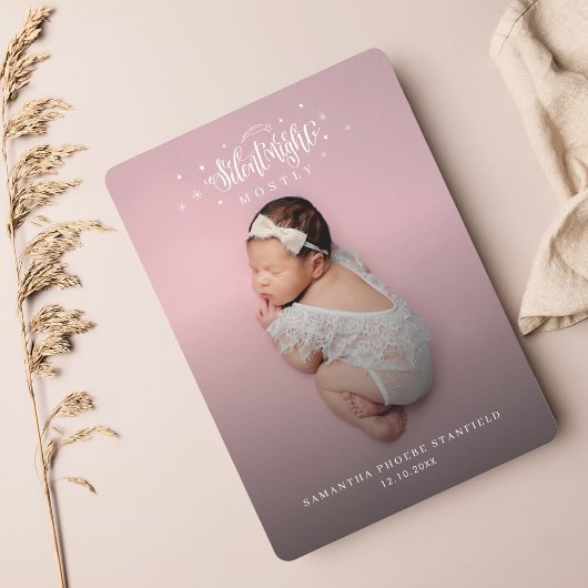 Silent Night Leuke Kerst Baby Geboorte Foto Feestdagenkaart