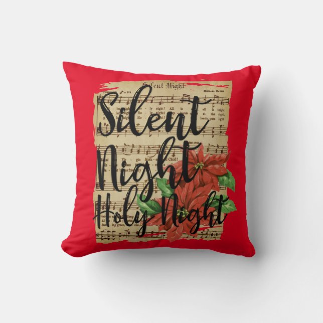 Silent Night Lyrics met Poinsettias Kussen (Voorkant)