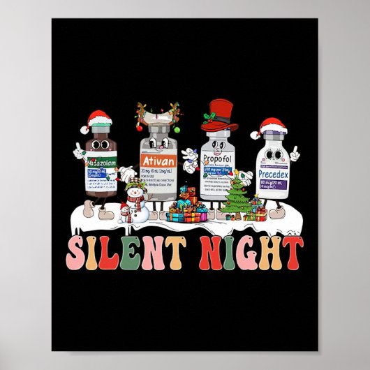 Silent Night Merry Christmas Nurse Pills Pharmacis Poster (Voorkant)