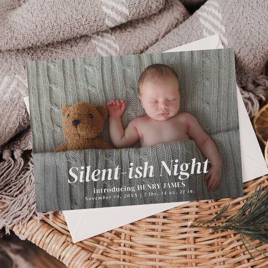 Silent Night Modern Full Photo Baby Birth Feestdagenkaart