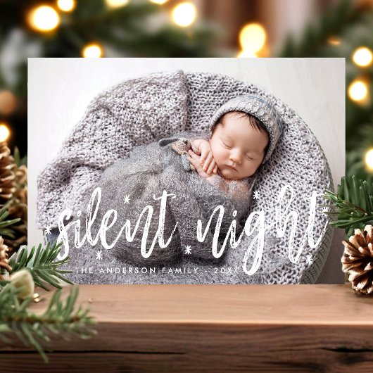 Silent Night Moderne kerstfoto Baby Feestdagenkaart